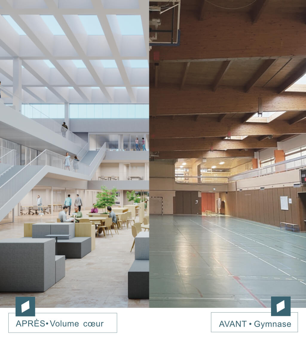 Avant et après de l'atrium de CentraleSup