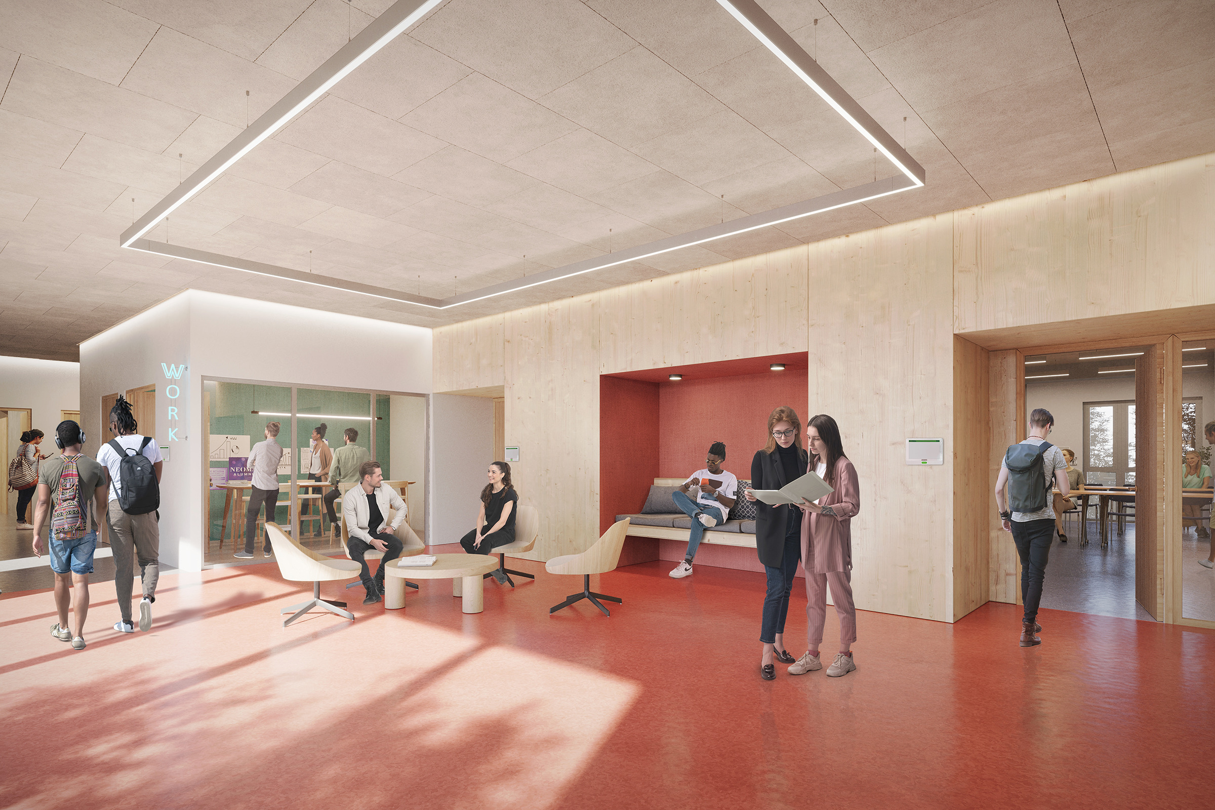 Baustelle des zukünftigen NEOMA‑Campus in Reims: Die hybride Holzstruktur ist fertiggestellt